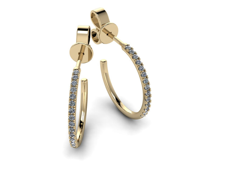 14k Yellow Gold Diamond 1/2 hoop earrings