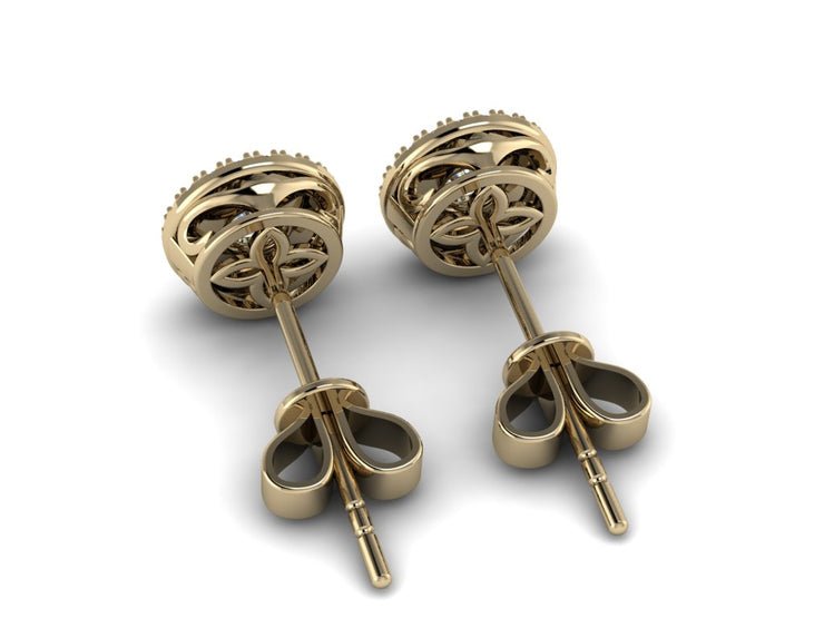 14k Solid Yellow Gold Diamond Trimmed Stud Earrings