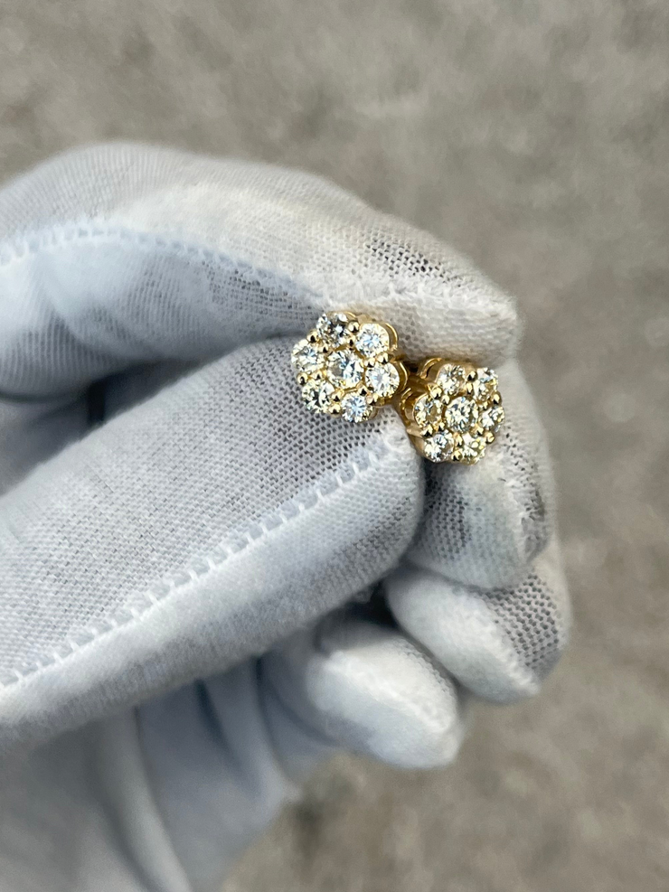 Yellow Gold Diamond Cluster Stud Earrings 10k & 14k Gold Options Available