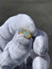 Heart Shaped Opal Stud Earrings w/ Diamond Trimmed Edges - Diamond Trimmed Opals