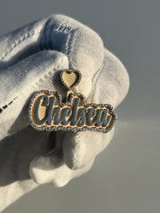 Custom Designed Solid Gold Diamond & Enamel Trimmed Name Pendant w/ Customizable Diamond Bail or Hidden Bail