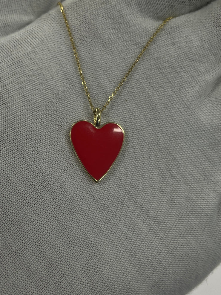 18k Solid Gold Enamel Heart Pendant