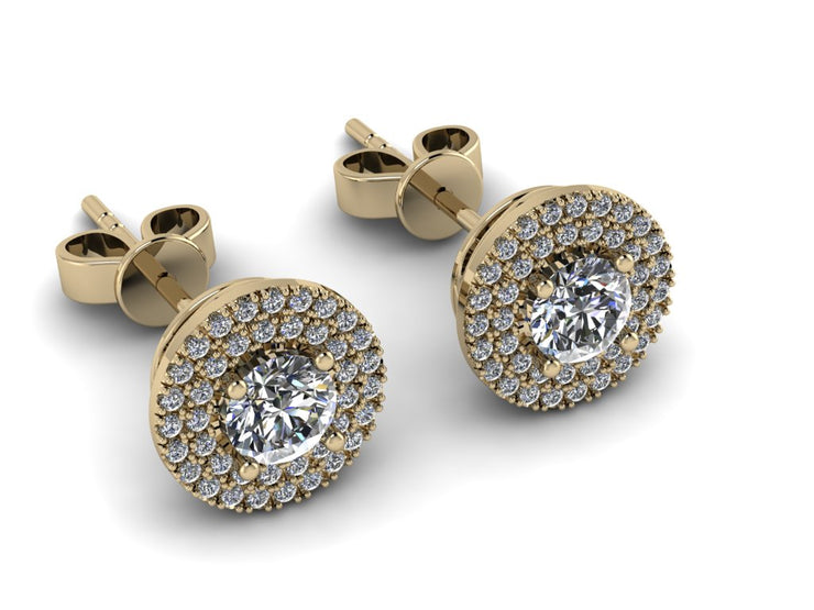 14k Solid Yellow Gold Diamond Trimmed Stud Earrings