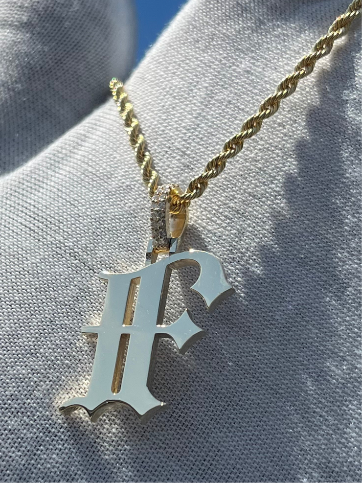 10k 14k Old English Initial Pendant w/ Diamond Bail • A-Z Available