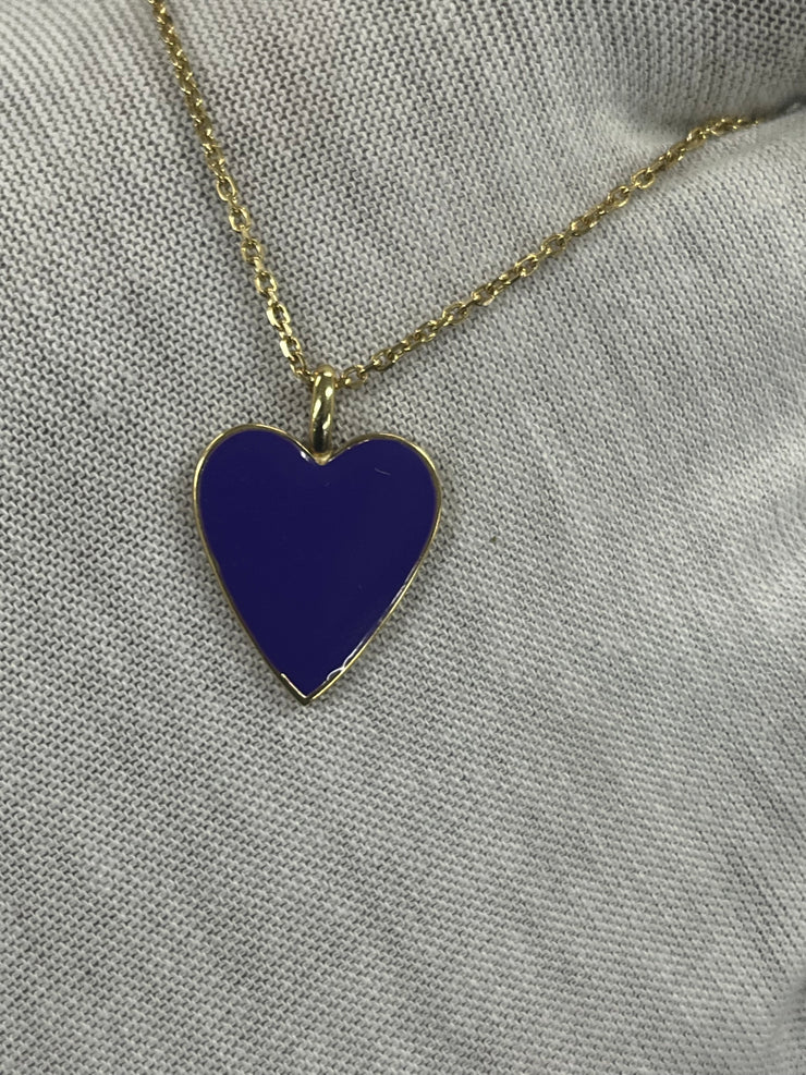 18k Solid Gold Enamel Heart Pendant
