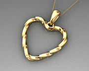 14k Twisted Diamond Heart Pendant w/ Cable Link Chain