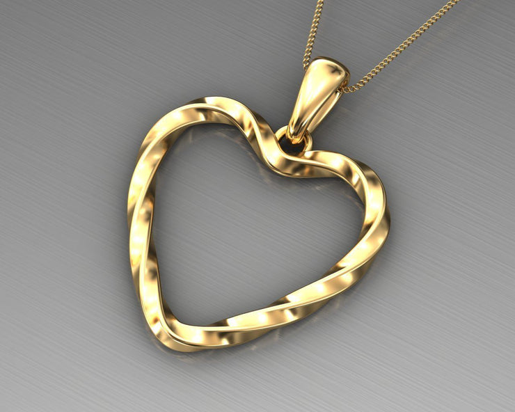14k Twisted Diamond Heart Pendant w/ Cable Link Chain