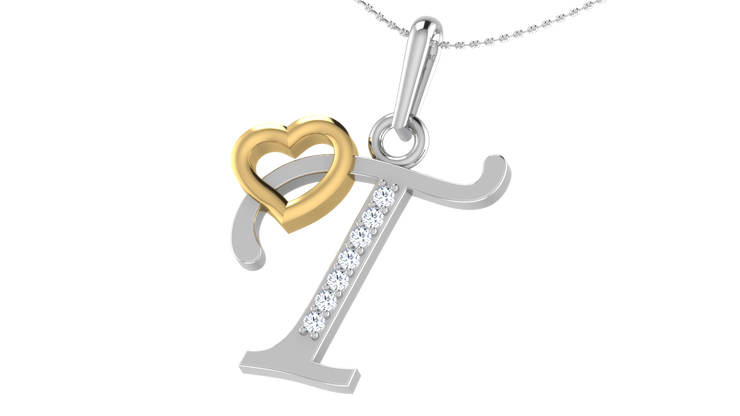 Diamond and Gold Initial pendants w/ solid heart - Multi color captions available