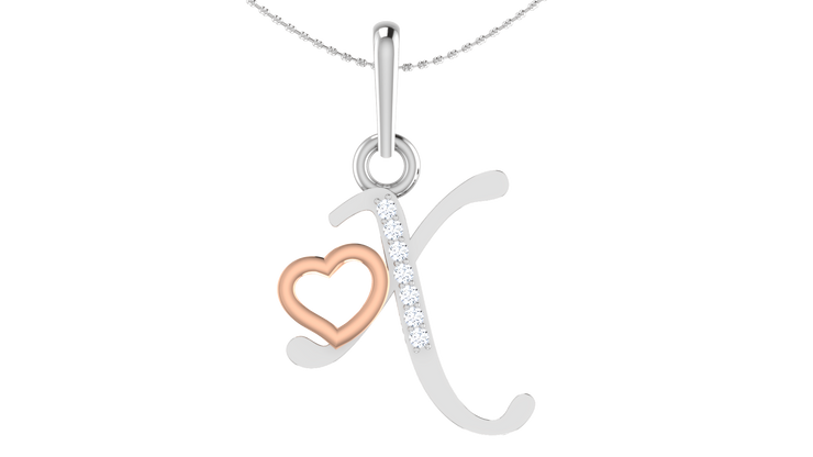 Diamond and Gold Initial pendants w/ solid heart - Multi color captions available
