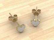 14k Solid Gold Heart Shaped Flat Diamond Stud Earrings