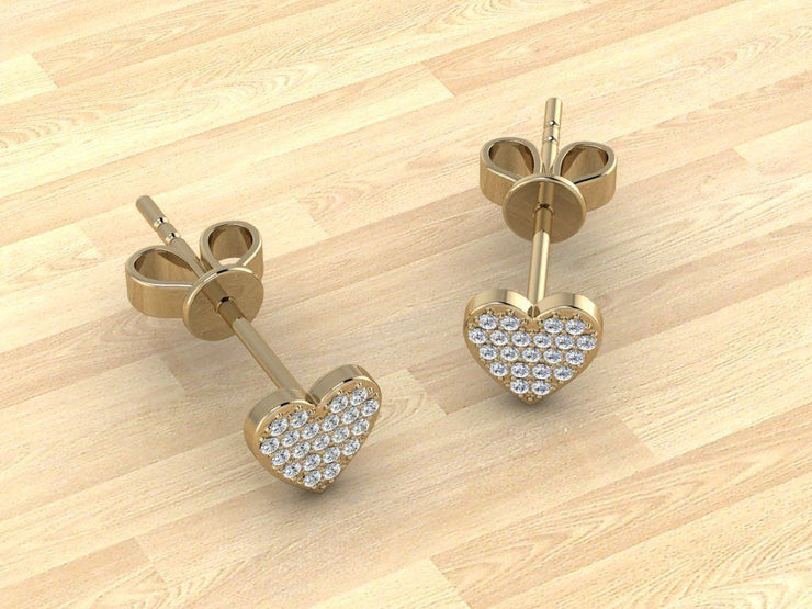 14k Solid Gold Heart Shaped Flat Diamond Stud Earrings