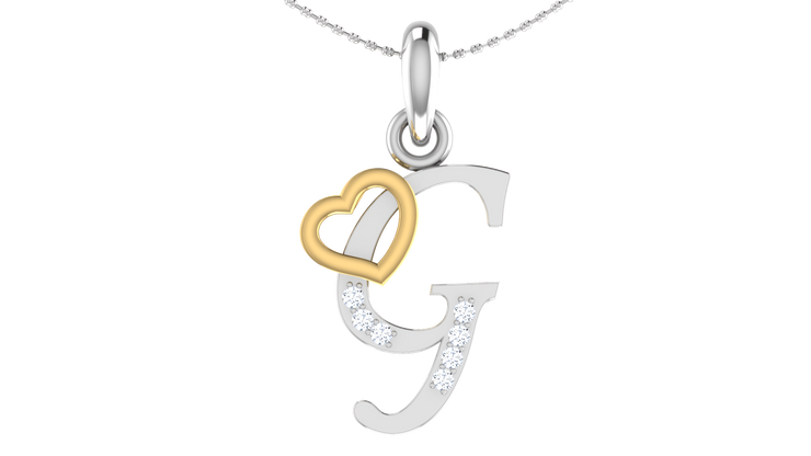 Diamond and Gold Initial pendants w/ solid heart - Multi color captions available