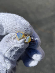 Heart Shaped Opal Stud Earrings w/ Diamond Trimmed Edges - Diamond Trimmed Opals