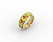 10k 14k 18k Solid Gold Ring with Colored Enamel Flower Pattern