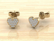 14k Solid Gold Heart Shaped Flat Diamond Stud Earrings