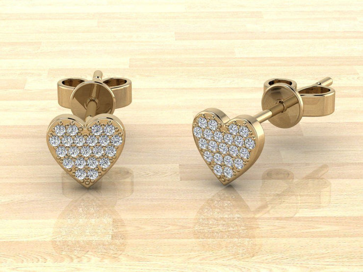 14k Solid Gold Heart Shaped Flat Diamond Stud Earrings