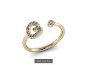 10k Yellow Gold Diamond Ring w/ Gold Band and Diamond Letter - Diamond Initial Ring