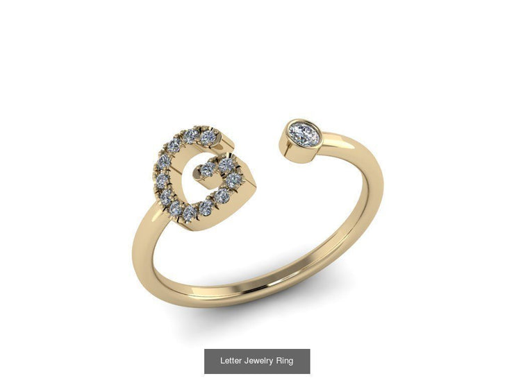 10k Yellow Gold Diamond Ring w/ Gold Band and Diamond Letter - Diamond Initial Ring