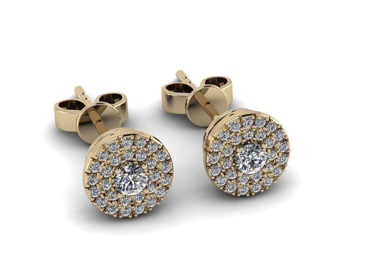 14k Solid Yellow Gold Diamond Trimmed Stud Earrings