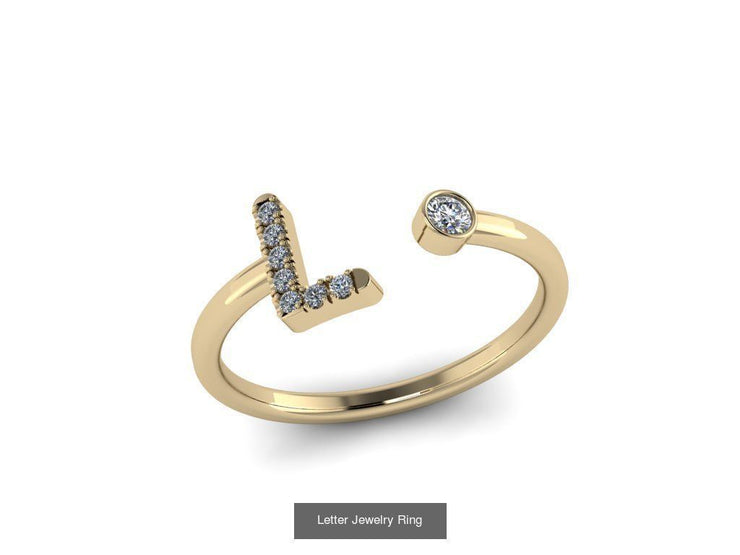 10k Yellow Gold Diamond Ring w/ Gold Band and Diamond Letter - Diamond Initial Ring