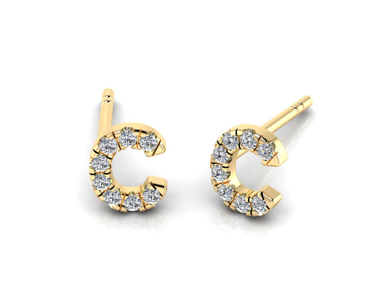 14k Diamond Initial Stud Earrings - Letters A-Z Available
