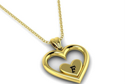 Solid Gold Heart Shaped Initial Pendant with Black Enamel Lettering w/ Gold Bail & Cable Link Chain