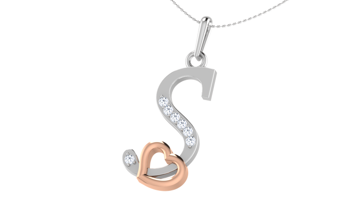 Diamond and Gold Initial pendants w/ solid heart - Multi color captions available