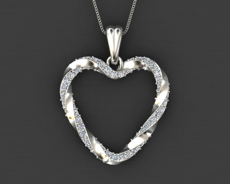 14k Twisted Diamond Heart Pendant w/ Cable Link Chain