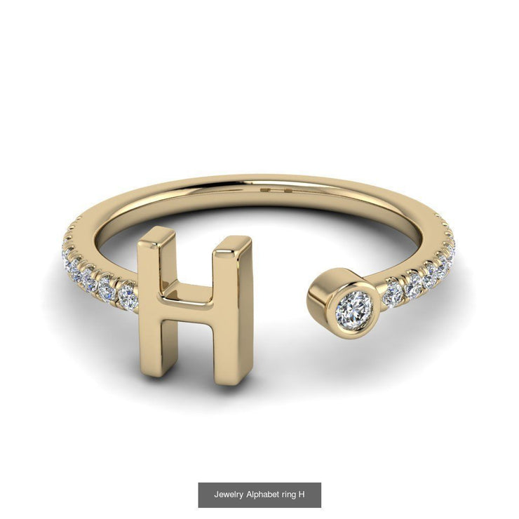 10k 14k 18k Gold Initial Ring w/ Diamond Band