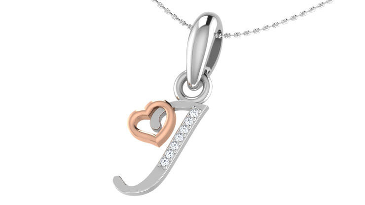 Diamond and Gold Initial pendants w/ solid heart - Multi color captions available