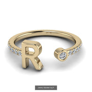 10k 14k 18k Gold Initial Ring w/ Diamond Band