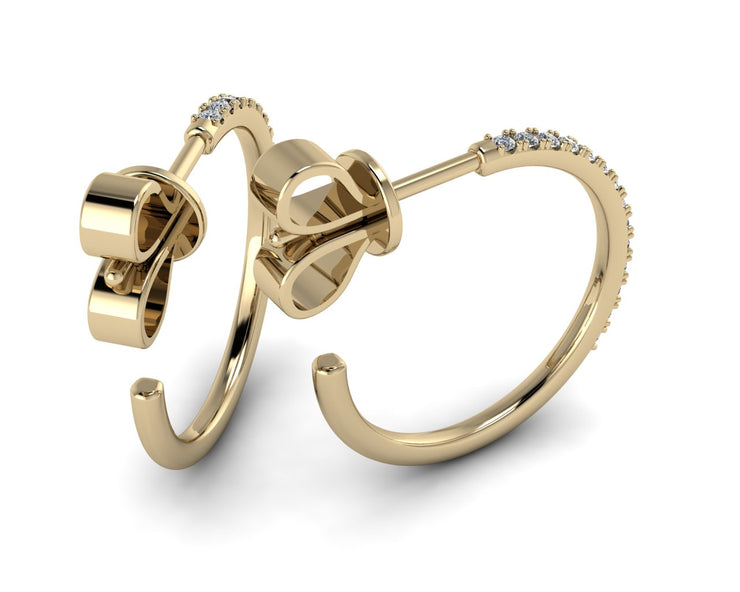 14k Yellow Gold Diamond 1/2 hoop earrings