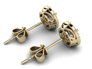 14k Solid Yellow Gold Diamond Trimmed Stud Earrings