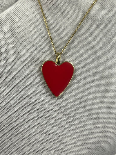 18k Solid Gold Enamel Heart Pendant