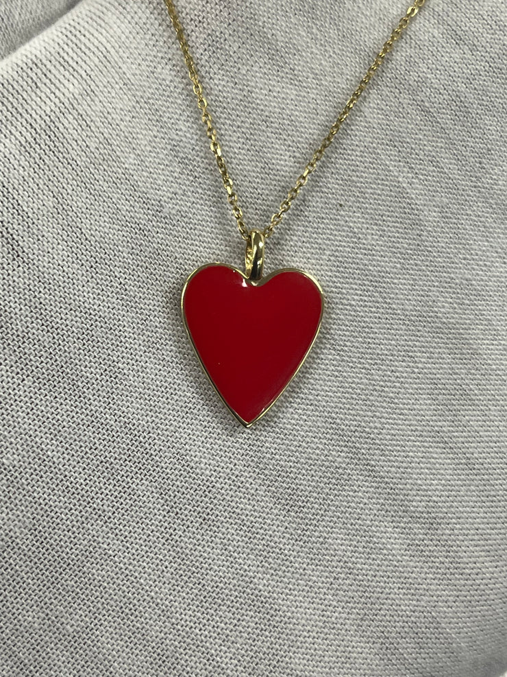 18k Solid Gold Enamel Heart Pendant