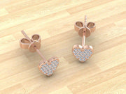 14k Solid Gold Heart Shaped Flat Diamond Stud Earrings