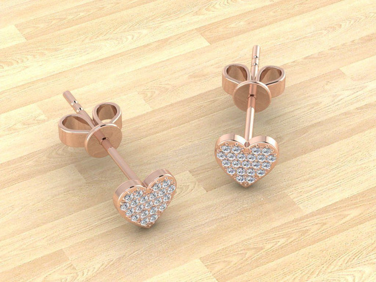 14k Solid Gold Heart Shaped Flat Diamond Stud Earrings