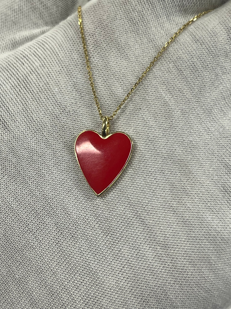 18k Solid Gold Enamel Heart Pendant