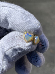 Heart Shaped Opal Stud Earrings w/ Diamond Trimmed Edges - Diamond Trimmed Opals