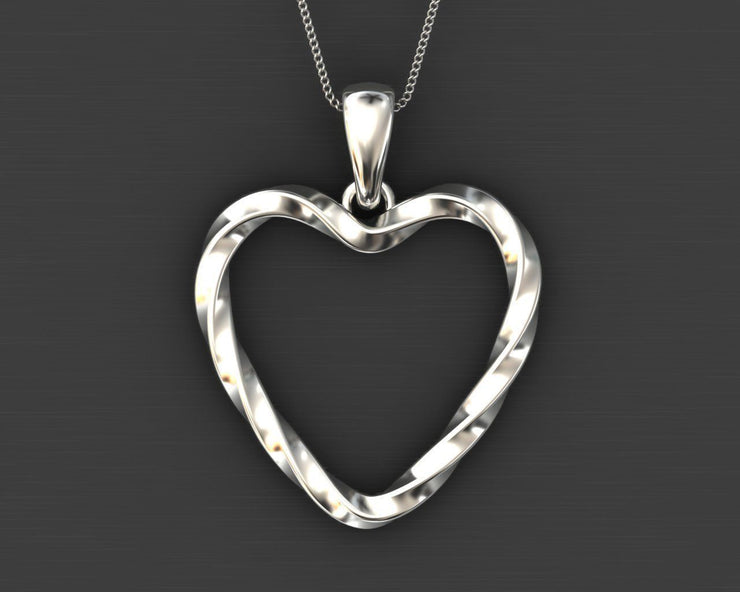 14k Twisted Diamond Heart Pendant w/ Cable Link Chain