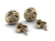 14k Solid Yellow Gold Diamond Trimmed Stud Earrings