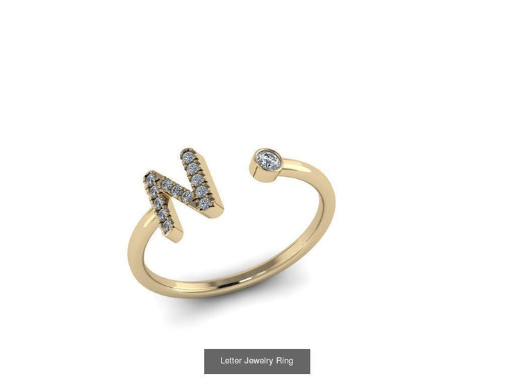 10k Yellow Gold Diamond Ring w/ Gold Band and Diamond Letter - Diamond Initial Ring