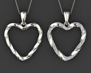 14k Twisted Diamond Heart Pendant w/ Cable Link Chain