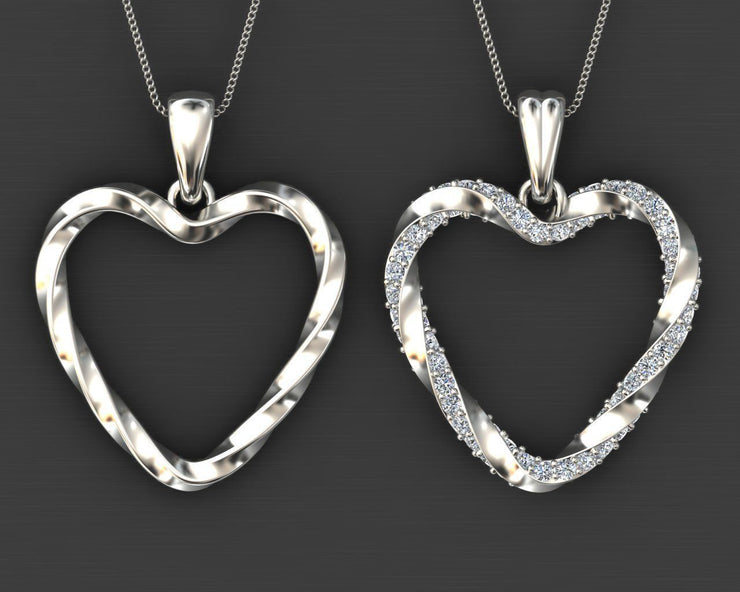 14k Twisted Diamond Heart Pendant w/ Cable Link Chain