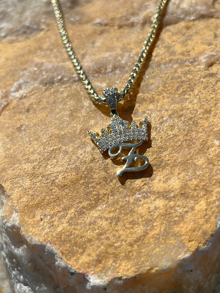 Solid Gold Initial Pendant w/ Diamond Crown and Bail - 10k and 14k Initial Pendant - Diamond Crown Initial Pendant - A-Z Available