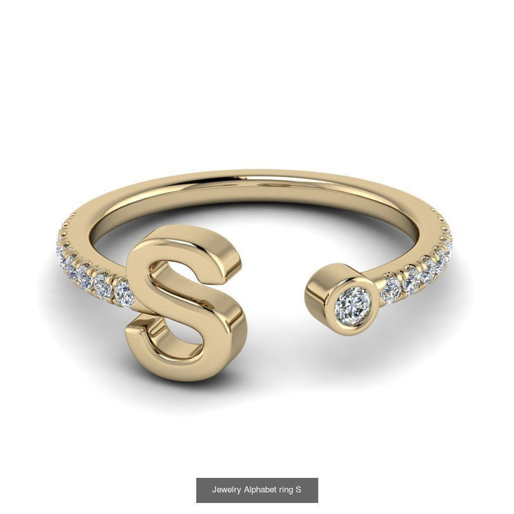 10k 14k 18k Gold Initial Ring w/ Diamond Band