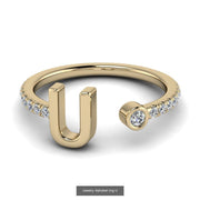 10k 14k 18k Gold Initial Ring w/ Diamond Band