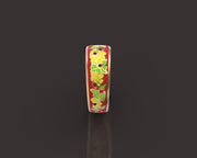 10k 14k 18k Solid Gold Ring with Colored Enamel Flower Pattern