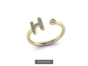 10k Yellow Gold Diamond Ring w/ Gold Band and Diamond Letter - Diamond Initial Ring