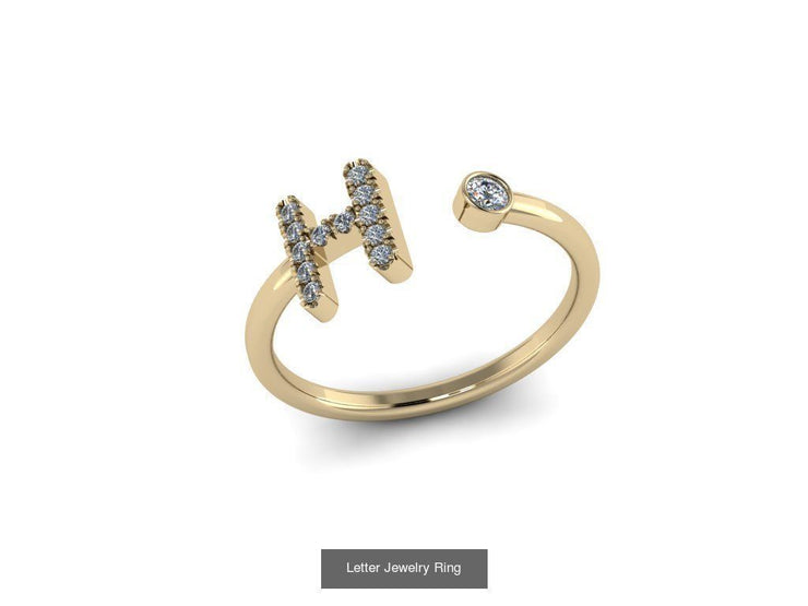 10k Yellow Gold Diamond Ring w/ Gold Band and Diamond Letter - Diamond Initial Ring